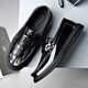 KEDUN Spring and Summer Peas Shoes Men's Genuine Leather Soft Sole Lazy Slip-on Men's Business Casual Leather Shoes Glossy Height-increasing Men's Shoes Black (Flat Heel) 42