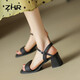 ZHR Sandalen für Frauen einfache und modische High Heels Dicke Heels Klassische Ein-Streifen-Schnallen Sandalen für Frauen Y718 Black 39