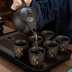 Purple clay tea set household kung fu tea cup teapot tea set simple office living room tea tray complete set purple clay/dragon pot (lotus rhyme) + six cups + rectangular (striped) black