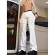 迪伽达 白色牛仔裤男士宽松秋季新款美式高街高腰窄版微喇显瘦裤子男 HCFS-2076白色 2XL
