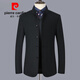Pierre Cardin pure wool woolen jacket men's thickened autumn and winter tunic thickened woolen casual stand-up collar suit collar slim top black 100 pure wool L 175/92A
