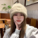 Small mosquito big head circumference thick woolen hat for women autumn and winter loose warm pile cold hat big face small knitted ear protection hat beige