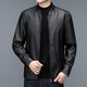 Old man's head (LRT) middle-aged and elderly autumn and winter leather jacket men's business casual slim windproof leather jacket motorcycle jacket velvet thickened jacket DN1081 black zipper stand collar 4XL