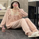 Huinubi Princess Style Long Sleeve Pajamas Women's Spring and Autumn Pure Cotton 2023 New Pink Lace Autumn and Winter Home Clothing 9904# Apricot (Double-length)[S]45 M 80-100Jin[Jin equals 0.5 kg]