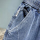 
2025 spring and summer thin elastic waistless jeans men's lace-up simple loose large size casual elastic harem pants light blue 675 thin model 32 (recommended 135-145Jin [Jin equals 0.5 kg])