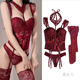 Hot girl lace bra padded suit fishbone suspender sexy vest pure desire outer wear body shaping short top waist sexy temptation red + pants