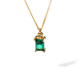 Golden fork Seoul k gold pure 14k gold Korean necklace four-claw green zircon rectangular pendant necklace clavicle chain