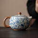 Xi Yuanji blue and white Ru Kiln Da Xi Shi teapot single tea pot single high-end household full flower gold enamel Kung Fu tea set (325ml) flowery beige Ru Kiln Da Xi Shi teapot