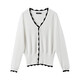 Simple V-neck long-sleeved sweater for women in 2023 autumn clothing new lady's temperament slim commuting versatile top White 1 L/40