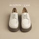 Agsdon small leather shoes for women winter new retro lace-up commuting shoes for women thick heel loafers N531034 beige 38