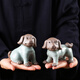 Bamboo celadon cute puppy tea pet ornaments tea set accessories creative ceramic handmade zodiac cute dog tea table decoration can be raised Xiaowangcai-Ge Kiln
