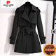 Pierre Cardin windbreaker jacket for women 2024 spring and autumn new Korean style small waist chic British style short coat black (two layers with lining) M 95-105Jin Jin is equal to 0.5 kg