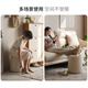 Genji Wood Language Makeup Stool Cream Style Bedroom Dressing Stool Living Room Sofa Footstool Balcony Shoe Changing Stool Household Round Stool (Milky White) Makeup Stool (350*300*390mm)