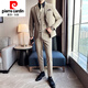 Pierre Cardin double-breasted business casual striped suit men's slim formal slit groom's groomsman suit knitted navy one-piece suit S