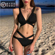Kebo (KEBO) new swimsuit female Internet celebrity vacation sexy bikini two-piece set black strap art test swimsuit black L