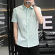 XUANLAIYA men's short-sleeved shirt jacket summer large size half-sleeved solid color casual slim Korean style trendy youth shirt men 826 blue XL