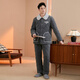 Fenton pajamas for men, three-layer thickened quilted, autumn and winter warm velvet lapel embroidered warm long-sleeved home wear set, retro gray-men's 2XL