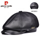 Pierre Cardin trendy goatskin casual duck cap autumn and winter middle-aged and elderly outdoor travel octagonal hat men's newsboy hat black medium size XL (57-58cm)