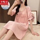 Mengjiao Nightgown Summer Women with Breast Pad 2024 Nouveau pyjamas à manches courtes mignons pour les femmes Le style princesse d'été peut être porté à l'extérieur des vêtements à domicile JDX-3888 Pink L Code (recommandé 100-120 Jin [Jin est égal à 0,5 kg]))