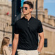Mr. Cloth Fashion Stand Collar Pure Cotton Men's T-shirt Spring and Summer New Slim Black Short Sleeve Business Casual AT12023 Black L (175)