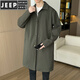 JEEP SPIRIT windbreaker mid-length men's lapel coat single-breasted autumn over-the-knee loose casual versatile tops black 3XL