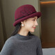 Buta Wool Beret Women's Autumn and Winter Retro Flower Hat Versatile Elegant Socialite Warm Wool Wool Basin Hat Burgundy One Size Adjustable