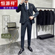 Hengyuanxiang double-breasted suit men's suit business formal casual suit British slim fit groom wedding dress including sheep wool style-dark green three-piece suit, black lining 48/M