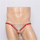 Men's thong one strap sexy transparent pouch gun bullet separation hoop tassel lace physiological underwear for men red