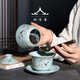Sifangting Ru kiln tea set Jingdezhen high-end household kung fu covered bowl Chinese style high-end teapot light luxury complete gift box 16-head large set-leather gift box