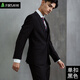 Shanshan British suit men's suit slim small suit business professional formal attire accompanying groom wedding dress casual suit black double button suit + trousers XL recommended 140Jin Jin equal to within 0.5 kg