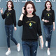 Woodpecker (TUCANO) Sweater Women's Fall 2021 Casual Fashion Printed Long-Sleeved T-Shirt Bottoming Cotton Comfortable Round Neck Women's Top Black XL