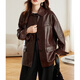 Fabersa brand autumn 2025 oil wax sheepskin popular high-end Maillard genuine leather leather jacket women's mid-length coat women's oil wax leather jacket S recommended 80-110Jin Jin equals 0.5 kg