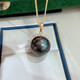 Yue Fei 12-13mm Tahitian black pearl pendant, 18K set with diamonds, perfect round, strong light and slight imperfections, eyelash style, gift to your lover, with silver chain and certificate