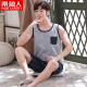 Antarctic Pajamas Men's Vest Summer Sleeveless Shorts Thin Cotton Men's Casual Home Wear Set Dark Gray Doggy XL