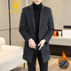 Playboy (PLAYBOY) woolen men's mid-length cashmere windbreaker autumn and winter coat men's business casual woolen high-end coat men black suit collar M