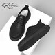Sachi Men's Shoes Business Casual Shoes Spring and Autumn Trendy Shoes Versatile Casual Shoes Soft Sole British Style Low-top Men's Shoes Black Leather Shoe Size 40