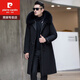 Pierre Cardin Winter Parka Men's Rex Rabbit Fur Liner 2025 New Haining Long Fur Coat Detachable Fox Fur Collar Over the Knee + Black Men's 3XL Fur Sleeves