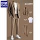 ROMON Casual Autumn and Winter Suit Men's Brown Loose, Handsome, Trendy and Mature Style Small Suit Jacket Brown Two-piece Suit + Pants L
