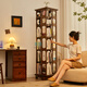 Jiayi all solid wood rotating bookshelf 360 degree bookcase living room vertical bookshelf floor-standing integrated wall storage rack including installation