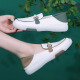 Dadongwei one-leg women's soft-soled non-slip small leather shoes spring and autumn 2024 new small white shoes casual single shoes Loaf shoes rice apricot color 37