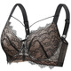 Sugar grain large size underwear for women with big breasts and small breasts, sexy lace push-up support to prevent sagging and reduce side breasts, thin bra, black and translucent 90C
