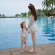 He Yang Yuxia's new parent-child swimsuit mother and daughter conservative long-sleeved sunscreen fairy model children's white girl girl swimsuit hot spring white M