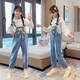 Maidou Bear children's clothing girls' denim overalls spring new style medium and large children's loose summer children's suspenders bear overalls trousers blue trousers 110