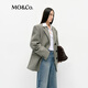 MO&Co. Suit Spring Retro Brown Green Herringbone Sheep Wool Padded Broad Shoulder Jacket MBE1BLA005 Green Mixed Color S