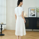 Misiyang 2024 summer new simple high-end elastic double-joe dress waist-hugging mulberry silk A-line skirt 3291 pearl white S