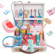 Simulation little doctor toy set girl wooden box plays nurse boy plays house children's stethoscope color color box - 5-piece set of clinic visits