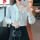 Pierre Cardin Mulberry Silk Long Sleeve Shirt Women's Spring and Autumn New Bow Retro Fashion Style Shirt High-end Silk Top White L 106-115Jin Jin equals 0.5 kg
