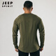 JEEP SPIRIT Retro Heavy Henley Long Sleeve T-Shirt Solid Color Sports Fitness Bottoming Shirt Men's Pure Cotton Stretch Thin V-Neck Cardigan Black XL