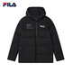 FILA Down Jacket Men's Winter Warm Hooded Sports Casual Long Sleeve Thickened Jacket Cardigan Men's Top True Black-BK XL 180/100A