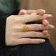 BOIGO925 silver amber beeswax ring for women retro bamboo square Chinese style open ring for women adjustable ring